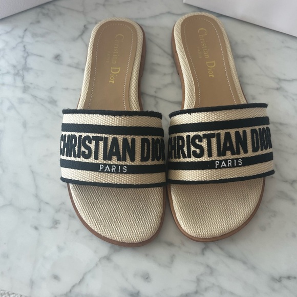 Dior Beige and Black Slides - Picture 1 of 3